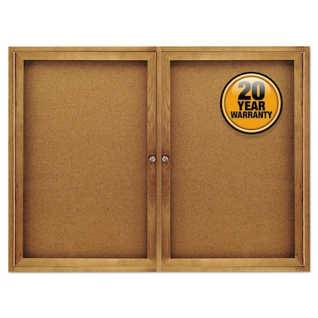 Quartet Enclosed Bulletin Board, Natural Cork/Fiberboard, 48 x 36, Oak Frame 364